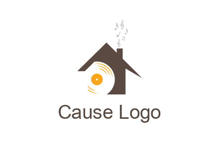 disk inside house with music notes logo