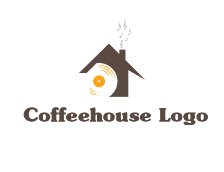 disk inside house with music notes logo