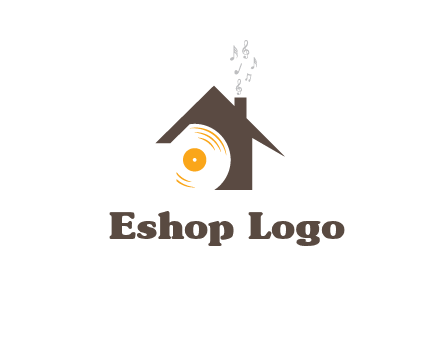 disk inside house with music notes logo