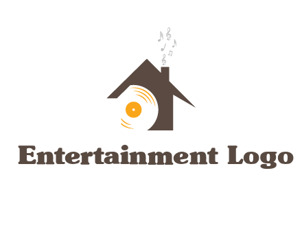 disk inside house with music notes logo