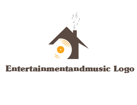 disk inside house with music notes logo