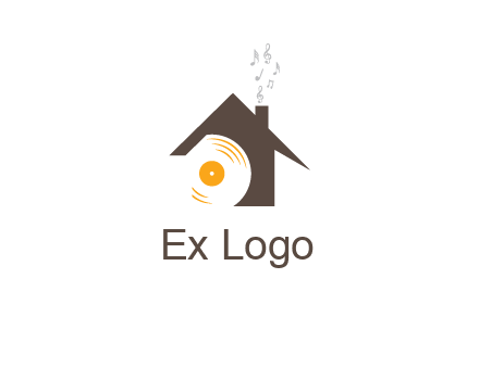 disk inside house with music notes logo