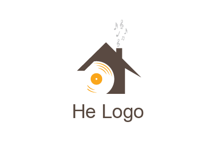 disk inside house with music notes logo