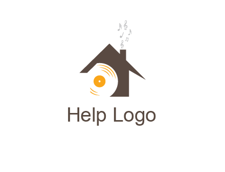 disk inside house with music notes logo