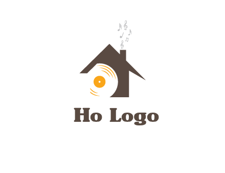 disk inside house with music notes logo