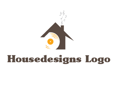 disk inside house with music notes logo