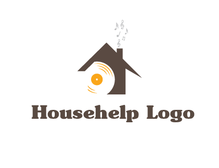 disk inside house with music notes logo