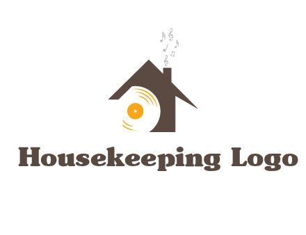 disk inside house with music notes logo