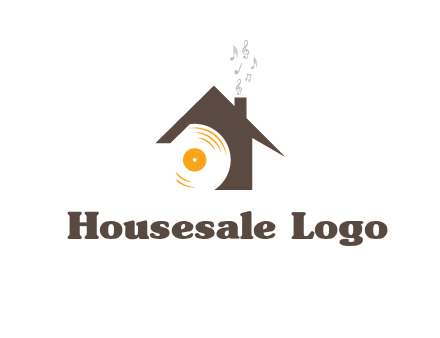 disk inside house with music notes logo