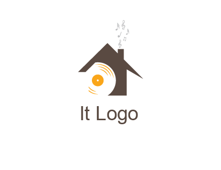 disk inside house with music notes logo