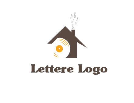 disk inside house with music notes logo