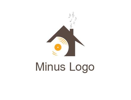 disk inside house with music notes logo