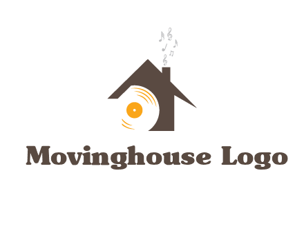 disk inside house with music notes logo