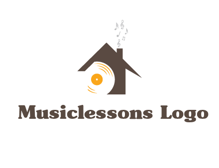 disk inside house with music notes logo