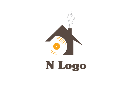 disk inside house with music notes logo