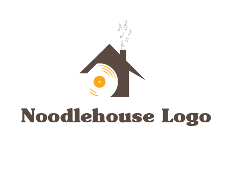 disk inside house with music notes logo