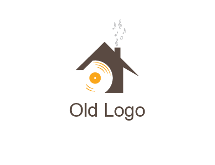 disk inside house with music notes logo