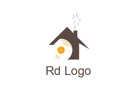 disk inside house with music notes logo