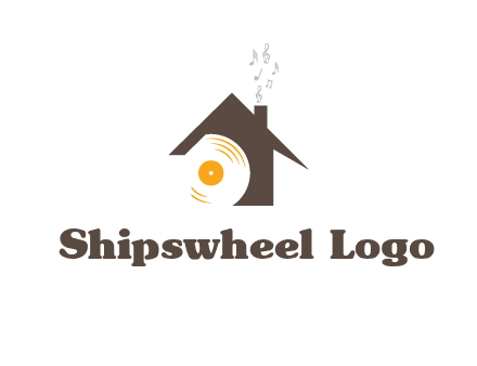 disk inside house with music notes logo