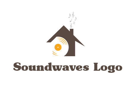 disk inside house with music notes logo