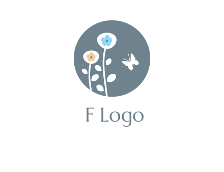 abstract flower with butterfly inside circle logo