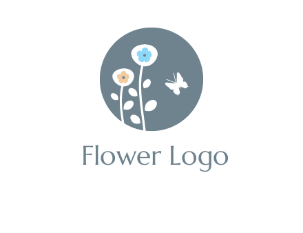 abstract flower with butterfly inside circle logo