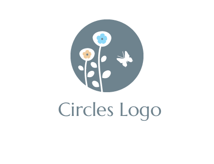abstract flower with butterfly inside circle logo