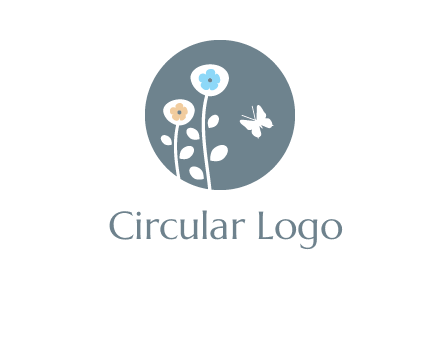 abstract flower with butterfly inside circle logo