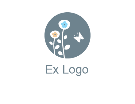 abstract flower with butterfly inside circle logo