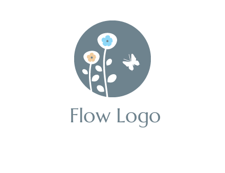 abstract flower with butterfly inside circle logo