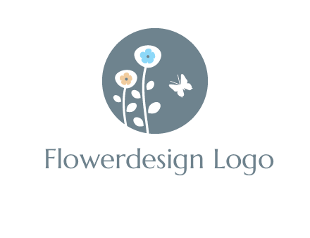 abstract flower with butterfly inside circle logo