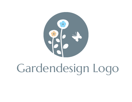 abstract flower with butterfly inside circle logo