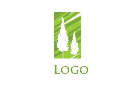 trees inside rectangle shape with shades logo