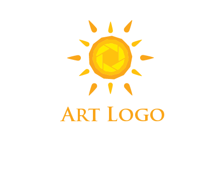 camera shutter inside abstract sun logo