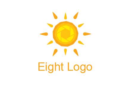camera shutter inside abstract sun logo