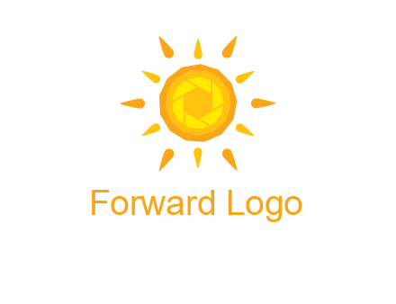 camera shutter inside abstract sun logo