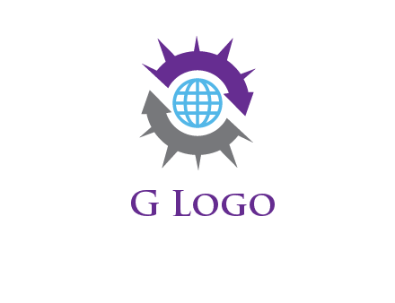 globe inside two arrows representing abstract sun logo