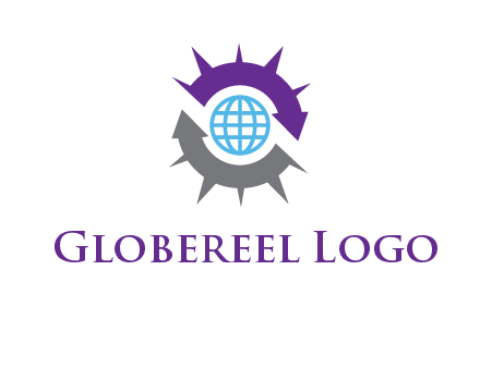 globe inside two arrows representing abstract sun logo