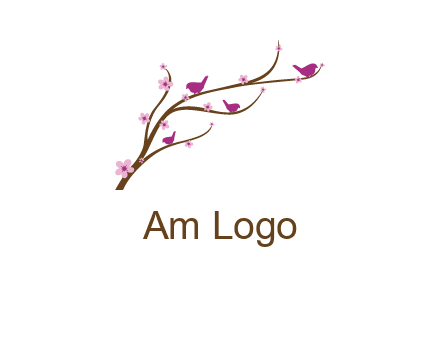 birds in the tree with flowers logo