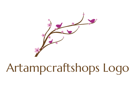 birds in the tree with flowers logo