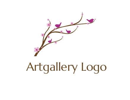 birds in the tree with flowers logo