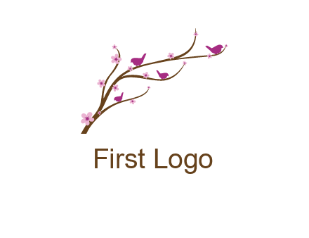 birds in the tree with flowers logo