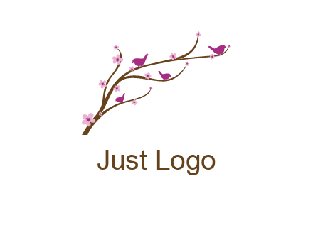 birds in the tree with flowers logo