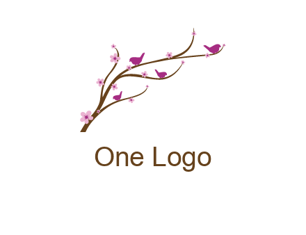 birds in the tree with flowers logo