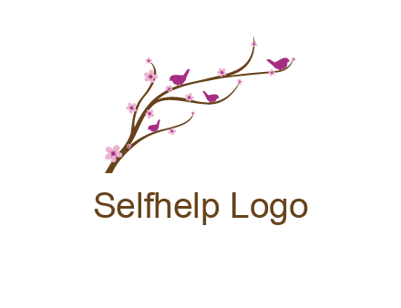 birds in the tree with flowers logo
