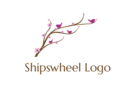 birds in the tree with flowers logo