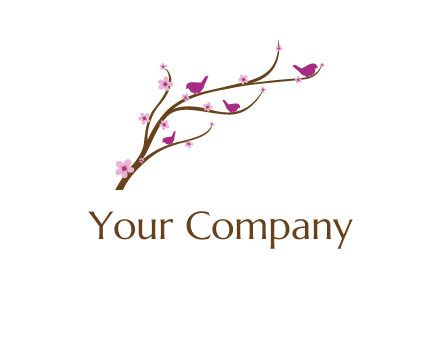 birds in the tree with flowers logo