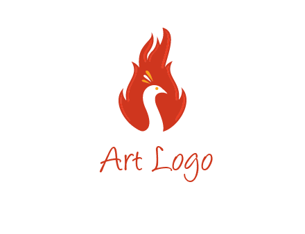 abstract peacock in fire flames icon