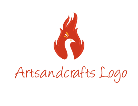 abstract peacock in fire flames icon