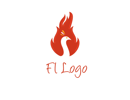 abstract peacock in fire flames icon